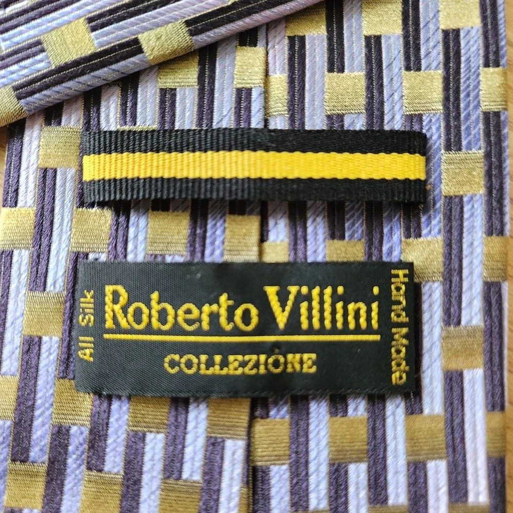 ROBERTO VILLINI Collezione Men Silk Tie Purple Yellow Ombre Striped‎ Metallic